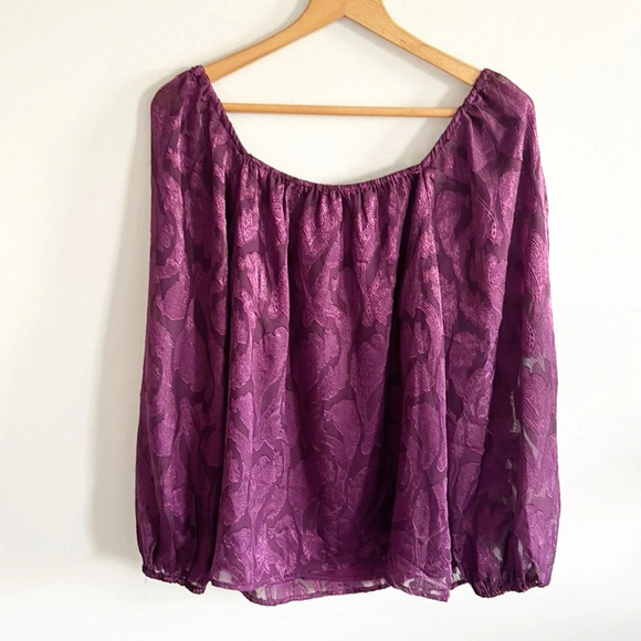 Stitch fix mason & belle purple jacquard floral metallic blouse top sz XL NWT - Picture 2 of 7